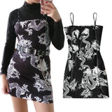 New Summer Women Dragon Pattern Sleeveless Split Hip Slender Slim Fit Sexy Print Dress  motel rocks