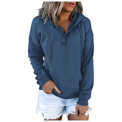 Women's Hoodie Button Pocket Solid Colored Basic Hooded Standard Winter Wine Red Green Black Blue Pink