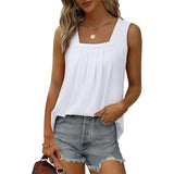 Women's Tank Pleated Solid / Plain Color Basic Square Neck Sleeveless Summer Wine Red Black White Light Green Pink