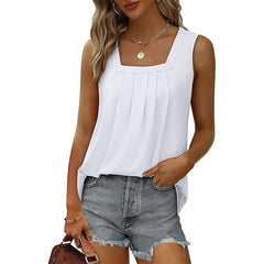 Women's Tank Pleated Solid / Plain Color Basic Square Neck Sleeveless Summer Wine Red Black White Light Green Pink