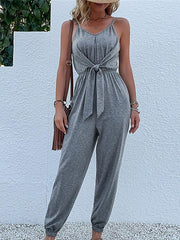 Women's Jumpsuit Lace up Pleated Solid Color V Neck Streetwear Sport Daily Regular Fit Spaghetti Strap Gray S M L Summer
