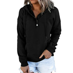 Women's Hoodie Button Pocket Solid Colored Basic Hooded Standard Winter Wine Red Green Black Blue Pink