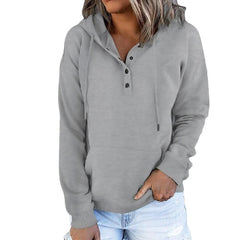 Women's Hoodie Button Pocket Solid Colored Basic Hooded Standard Winter Wine Red Green Black Blue Pink