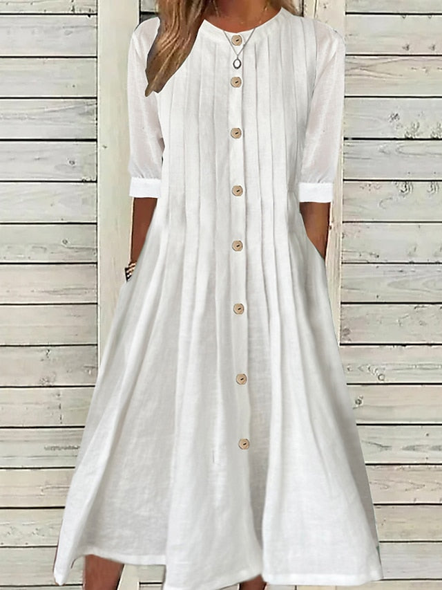 Women's Cotton Linen Dress Swing Dress Midi Dress Cotton And Linen Fas