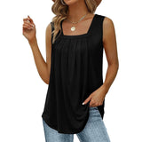 Women's Tank Pleated Solid / Plain Color Basic Square Neck Sleeveless Summer Wine Red Black White Light Green Pink