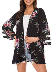 Women's Casual Jacket Outdoor Daily Vacation Spring Regular Coat Regular Fit Breathable Bohemian Style Casual Daily Minimalism Jacket 3/4 Length Sleeve Floral Plain Oversize Print Black White Pink
