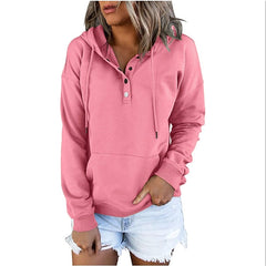Women's Hoodie Button Pocket Solid Colored Basic Hooded Standard Winter Wine Red Green Black Blue Pink