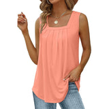 Women's Tank Pleated Solid / Plain Color Basic Square Neck Sleeveless Summer Wine Red Black White Light Green Pink