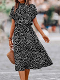 Women's Casual Dress A Line Dress Floral Dress Floral Ditsy Floral Print Crew Neck Midi Dress Fashion Modern Outdoor Date Short Sleeve Loose Fit Black Red Blue Summer Spring S M L XL