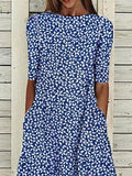 Women's Casual Dress Shift Dress Midi Dress Blue Half Sleeve Floral Loose Spring Summer Crew Neck Basic 2023 3XL