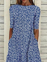 Women's Casual Dress Shift Dress Midi Dress Blue Half Sleeve Floral Loose Spring Summer Crew Neck Basic 2023 3XL