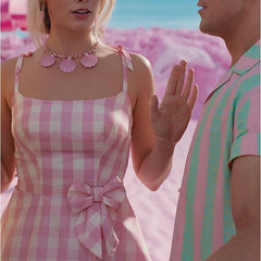 Doll Barbiecore Movie Outfits Pink Gingham Dress with Accessories Y2K Retro Vintage Women's Cosplay Costume Halloween Carnival Masquerade