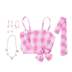 Doll Barbiecore Movie Outfits Pink Gingham Dress with Accessories Y2K Retro Vintage Women's Cosplay Costume Halloween Carnival Masquerade