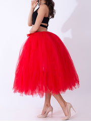Women's Skirt Tutu Bowtie Midi Organza Black White Red Purple Skirts Summer Layered Tulle Lined Basic Performance Weekend One-Size