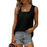 Women's Tank Pleated Solid / Plain Color Basic Square Neck Sleeveless Summer Wine Red Black White Light Green Pink