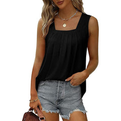 Women's Tank Pleated Solid / Plain Color Basic Square Neck Sleeveless Summer Wine Red Black White Light Green Pink
