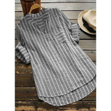 Women's Blouse Cotton Button Front Stripes Light Summer Light Blue Black khaki Light Grey