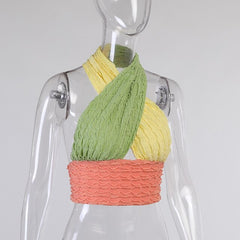 Women's Cross Front Halter Crop Top T-shirt Graphic Tie Back Halter Tee Y2K Clubwear Street Style Summer