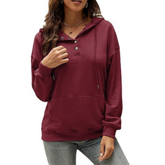 Women's Hoodie Button Pocket Solid Colored Basic Hooded Standard Winter Wine Red Green Black Blue Pink