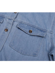 Women's Denim Shirt Dress Maxi long Dress Dark Blue Light Blue Short Sleeve Solid Color Pocket Button Spring Summer Shirt Collar Hot Casual Vintage  S M L XL XXL 3XL / Loose