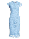 Women‘s Lace Dress Sheath Dress Midi Dress Blue Short Sleeve Solid Color Lace Spring Summer Round Neck Classic & Timeless Party S M L XL
