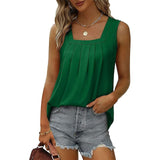 Women's Tank Pleated Solid / Plain Color Basic Square Neck Sleeveless Summer Wine Red Black White Light Green Pink