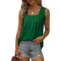 Women's Tank Pleated Solid / Plain Color Basic Square Neck Sleeveless Summer Wine Red Black White Light Green Pink