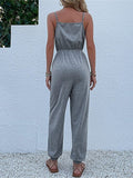Women's Jumpsuit Lace up Pleated Solid Color V Neck Streetwear Sport Daily Regular Fit Spaghetti Strap Gray S M L Summer