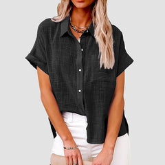 Women's Shirt Black Wine Army Green Plain Pocket Short Sleeve Work Casual Elegant Shirt Collar S