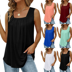 Women's Tank Pleated Solid / Plain Color Basic Square Neck Sleeveless Summer Wine Red Black White Light Green Pink