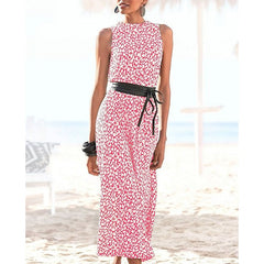Women‘s Sheath Dress Midi Dress Khaki Sleeveless Color Block Leopard Ruched Print Spring Summer Crew Neck Stylish Elegant XXL