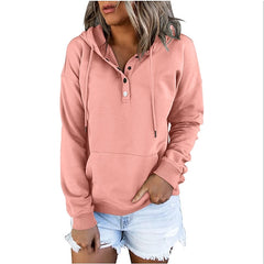 Women's Hoodie Button Pocket Solid Colored Basic Hooded Standard Winter Wine Red Green Black Blue Pink
